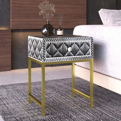 Classic Ivory Bone Black Bedside Table