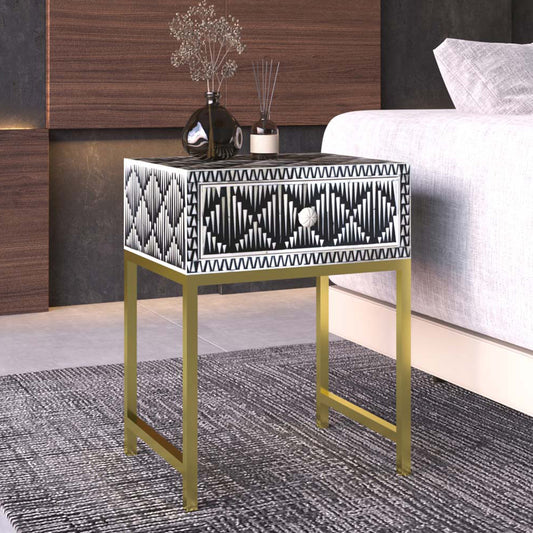 Classic Ivory Bone Black Bedside Table