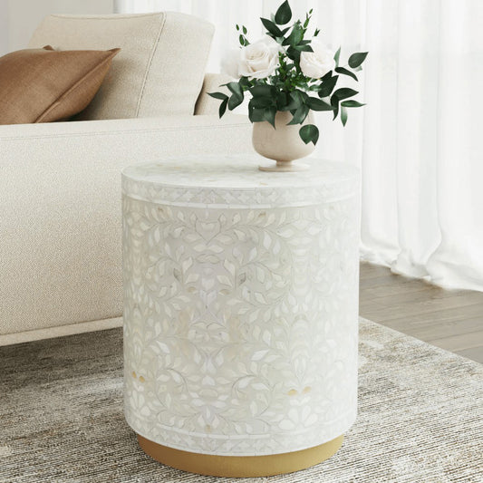 Vintage Bloom White End Table