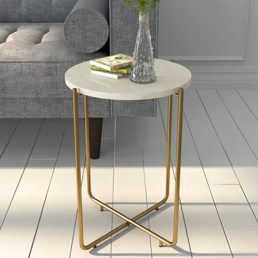 Regal Petal Inlay White End Table