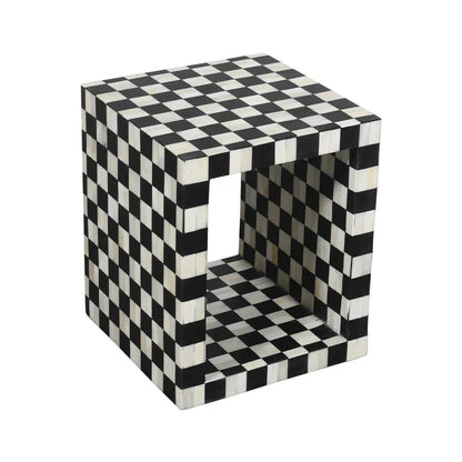 Regal Petal Inlay Black & White End Table