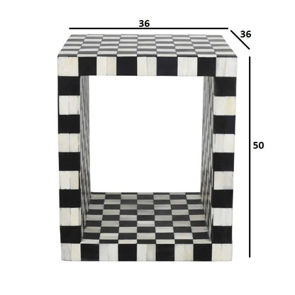 Regal Petal Inlay Black & White End Table