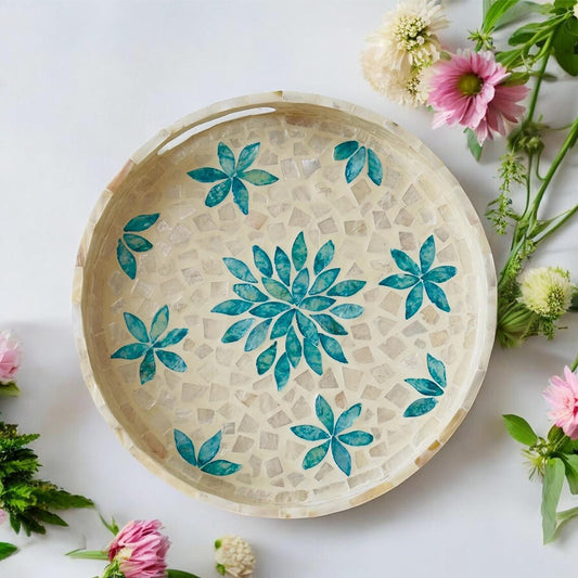 Stylish Decor Cream White & Blue Tray
