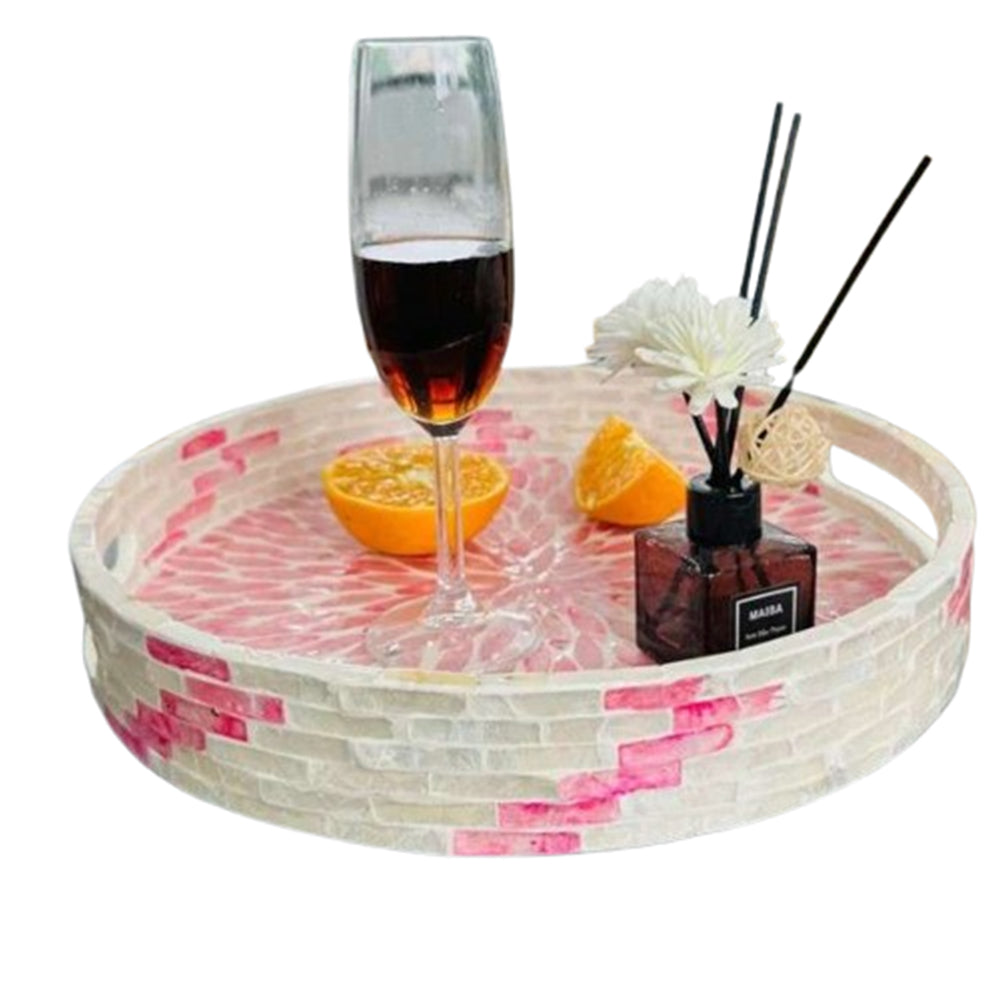 Stylish Decor Cream White & Pink Tray