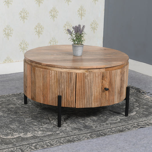 Rajsamand Furniture Natural Solid Wood Coffee Table & 1 Drawer With Metal Legs