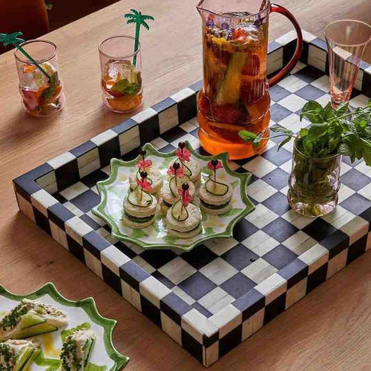 Chess Décor Blue & White Tray