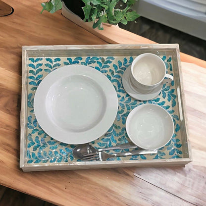 Indian Hub Design Green & White Tray