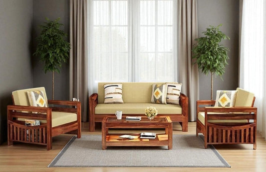 Traditional Sattled Arm Wooden Sofa Set  in 3+1+1 Seating