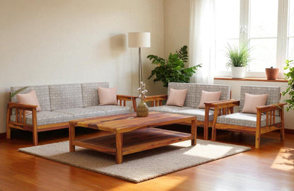 Straight-Arm Wooden Sofa Set in 3+1+1 Seating