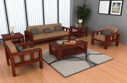 Heritage-Inspired Wooden Sofa Set in 3+1+1 Seating