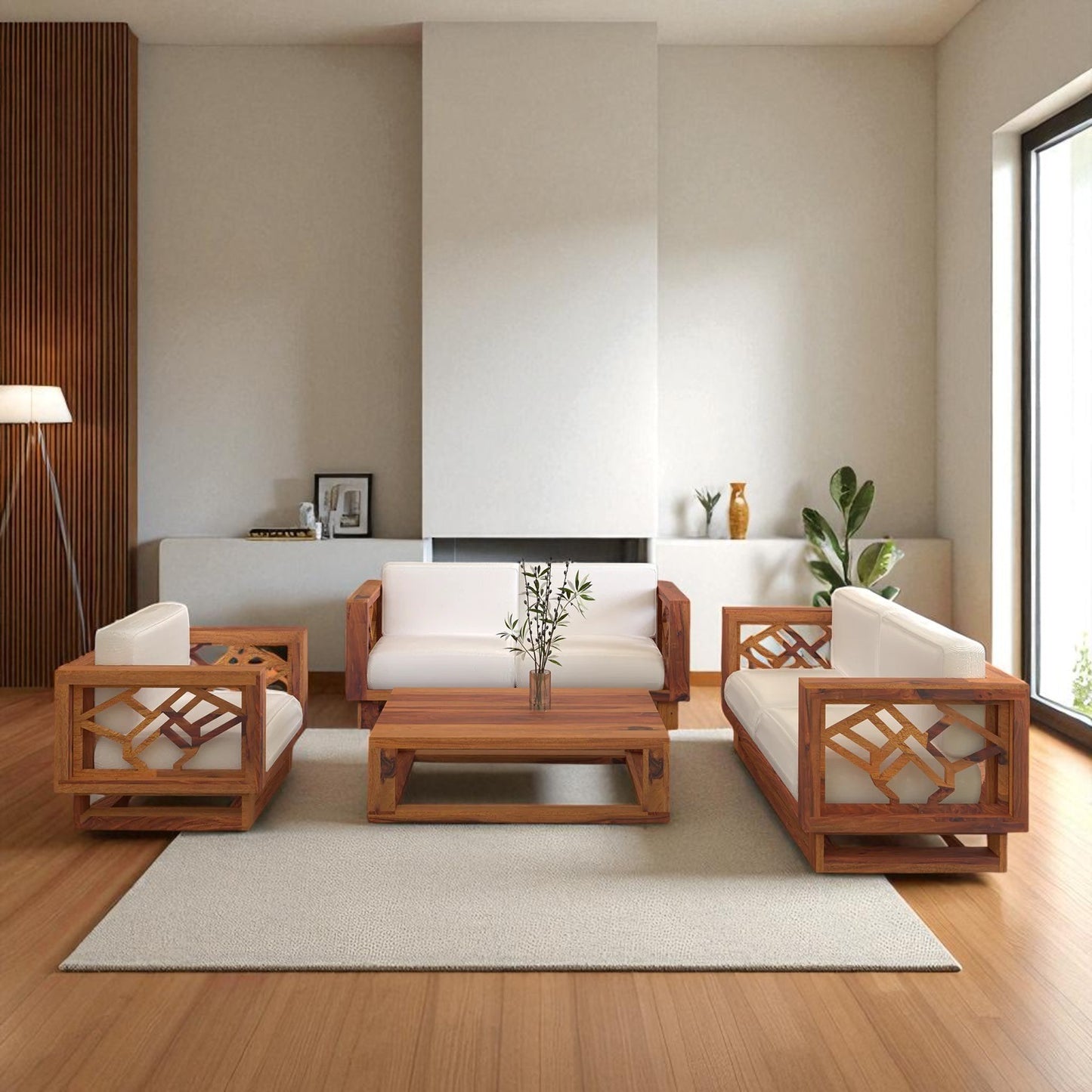 Contemporary Wooden Sofa Set  in 2+1+1 Seating