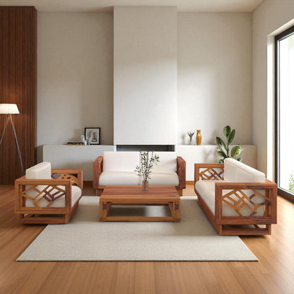 Contemporary Wooden Sofa Set  in 2+1+1 Seating