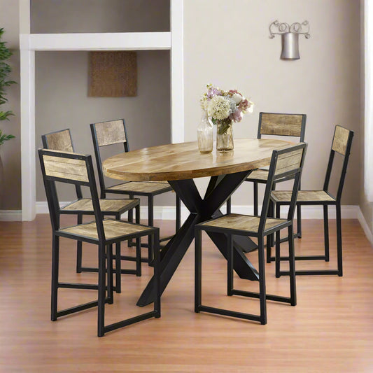 Rough Swan Timber Oval Dining Table 6 Seater Chair