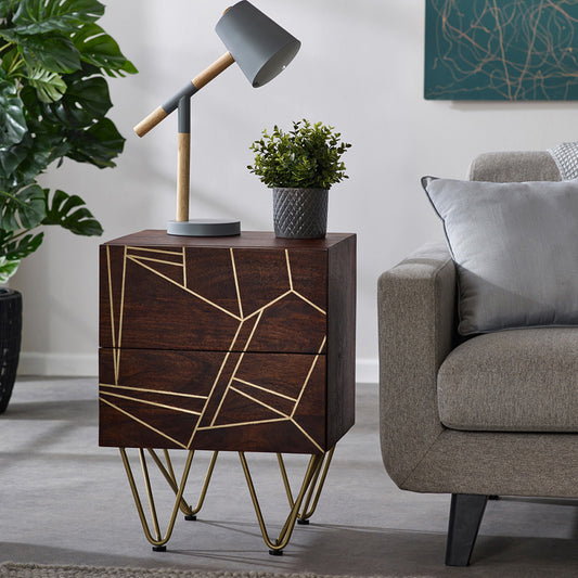 Boston Dark Gold 2 Drawer Bedside Table