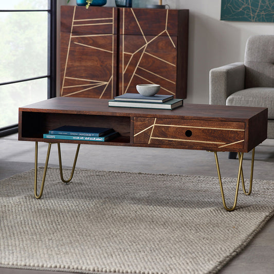 Boston Dark Gold Rectangular Coffee Table With Drawer