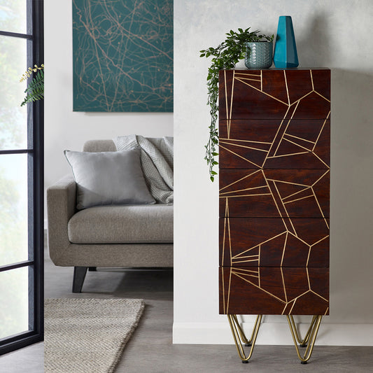 Boston Dark Gold Tall Chest Of 5 Drawers