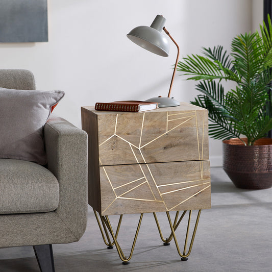 Boston Light Gold 2 Drawer Bedside Table