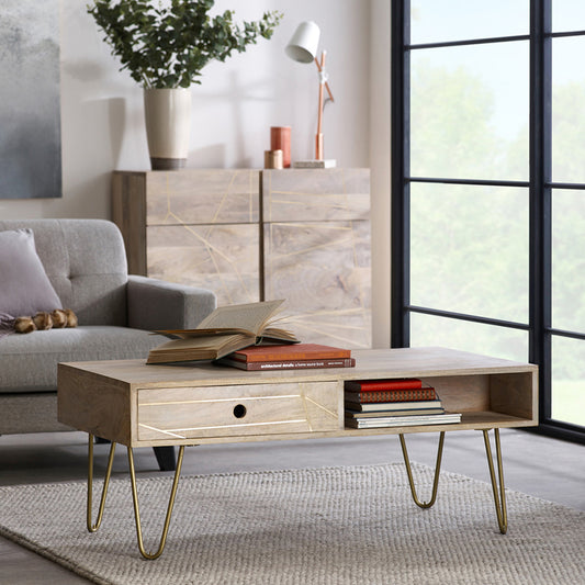 Boston Light Gold Rectangular Coffee Table With Drawer