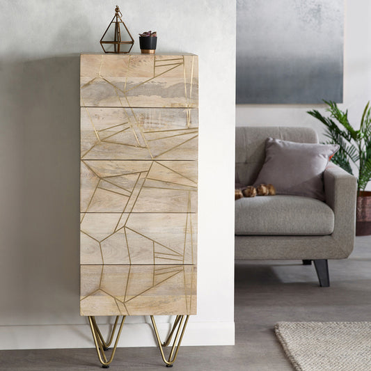 Boston Light Gold Tall Chest Of 5 Drawers