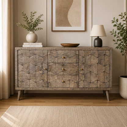 Planet Green 2 door 3 drawer sideboard in room