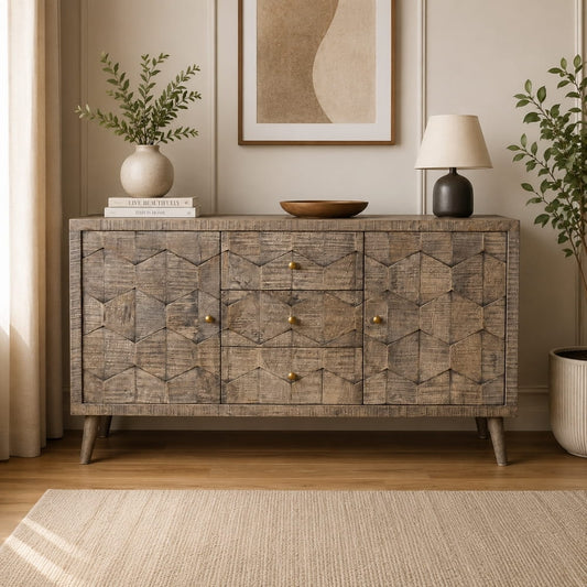 Planet Green 2 door 3 drawer sideboard in room