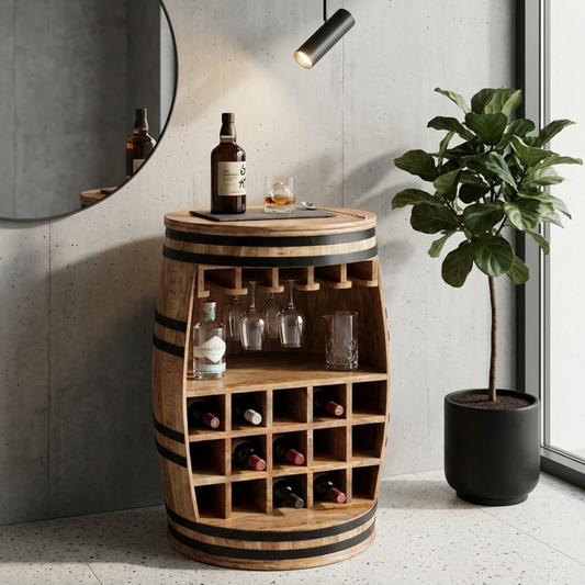 Rough Swan Timber Barrel Wine Bar Cabinet