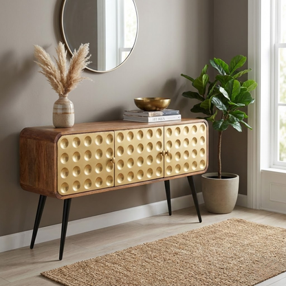 3D Stylish Golden 3 Door Console Table