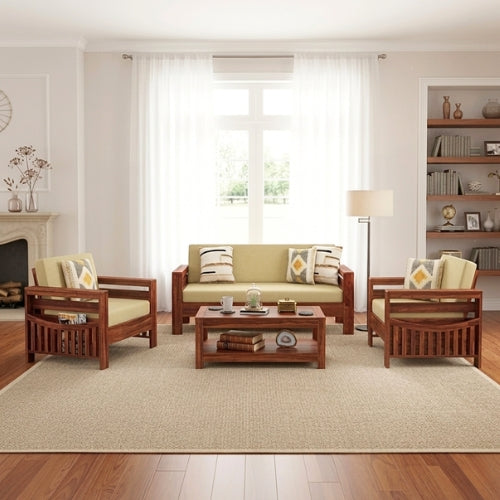 Traditional Sattled Arm Wooden Sofa Set  in 3+1+1 Seating