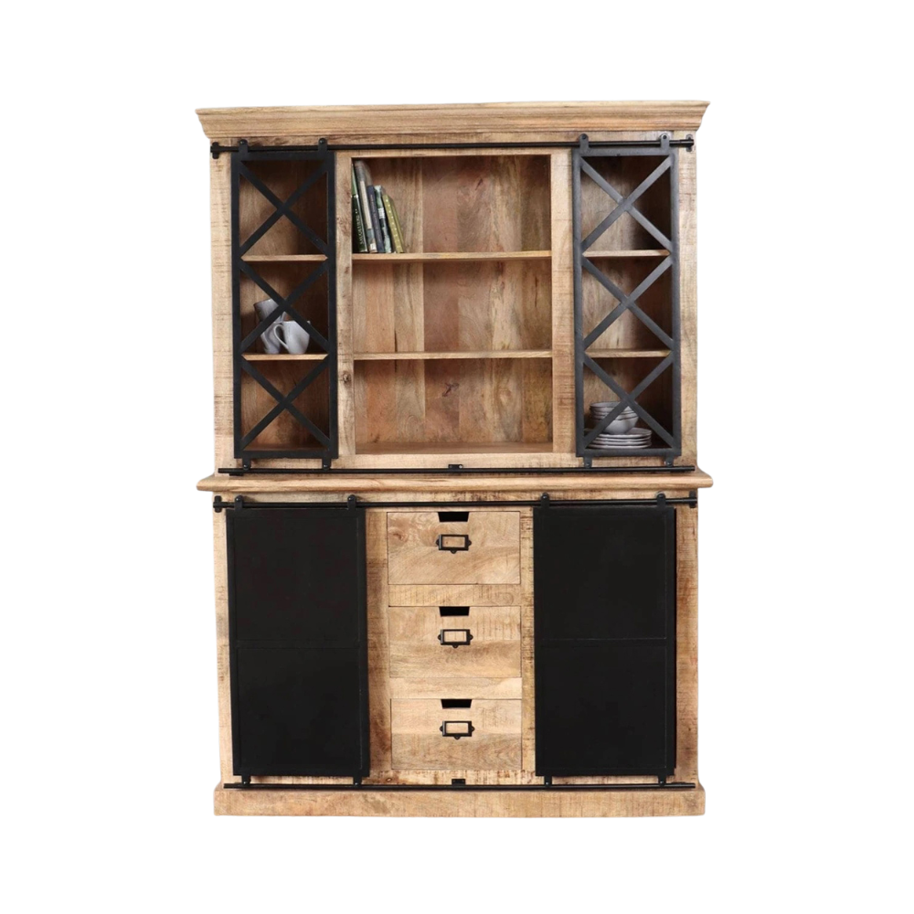 Industrial Range Crockery Cabinet Large 3 Drawer With Double Sliding Doors