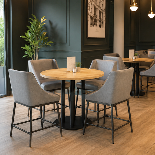 Modern Round Ash Café Table with 4 seater chair
