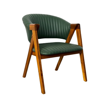 Wooden Office Chair With Both Arm Rests, angled studio shot.