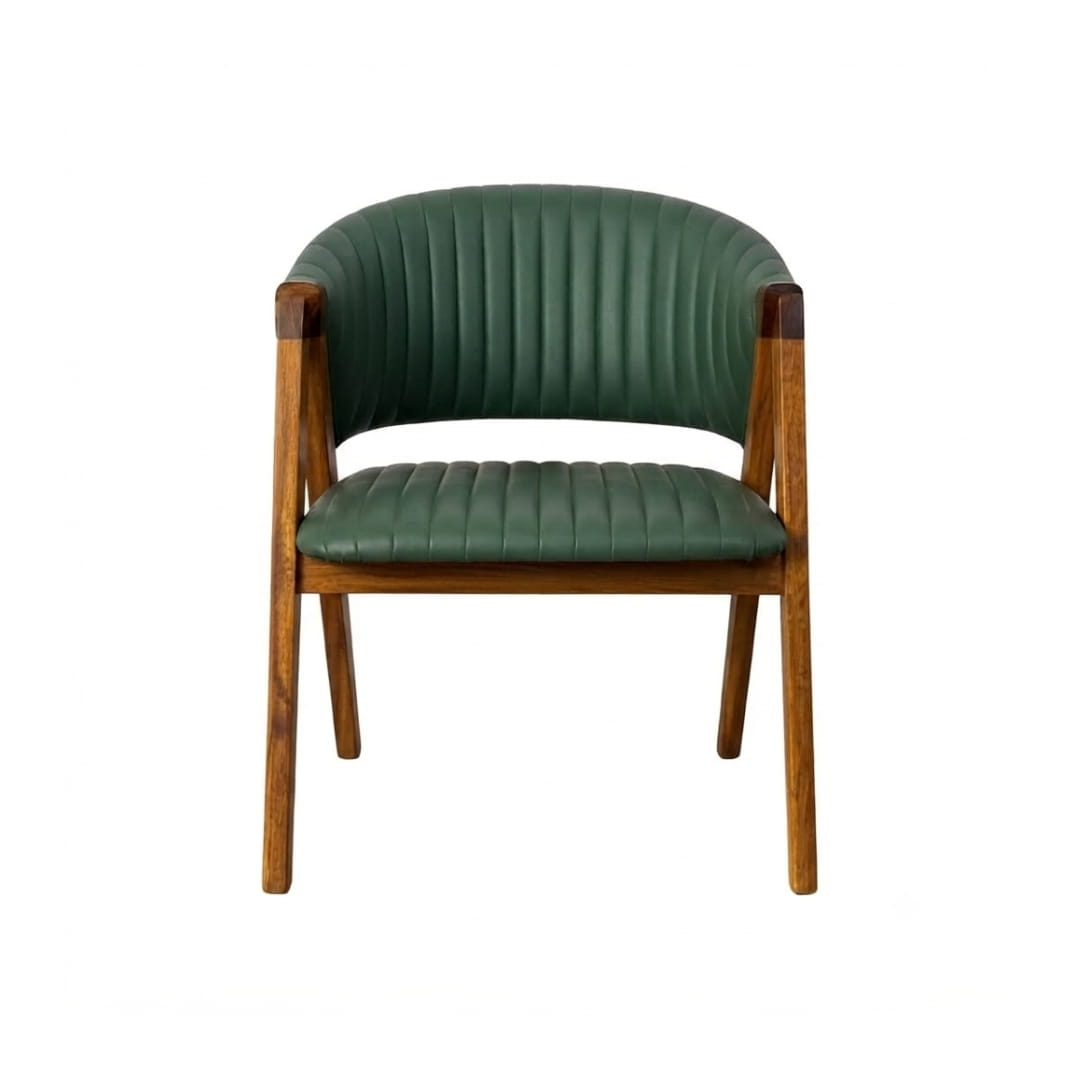 Wooden Office Chair With Both Arm Rests, straight front view.