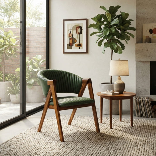 Wooden Office Chair With Both Arm Rests in a modern living room setting. 