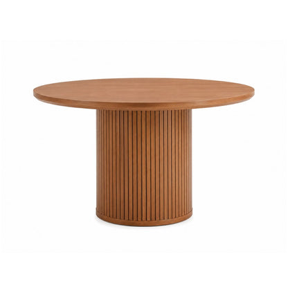 Round Walnut Wood Fluted Pedestal Dining Table With 4 Seater Chair