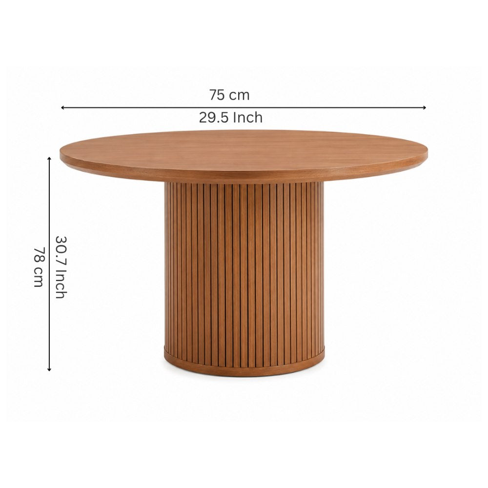 Round Walnut Wood Fluted Pedestal Dining Table With 4 Seater Chair