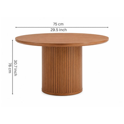 Round Walnut Wood Fluted Pedestal Dining Table With 4 Seater Chair