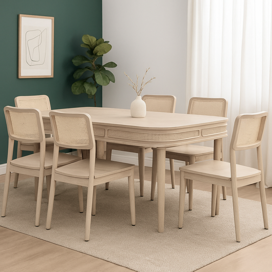 Franch Collection Cane Dining Table With 6 Seater Chair