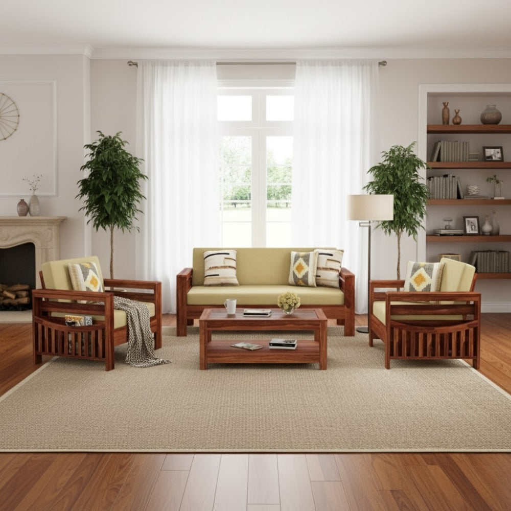 Traditional Sattled Arm Wooden Sofa Set  in 3+1+1 Seating