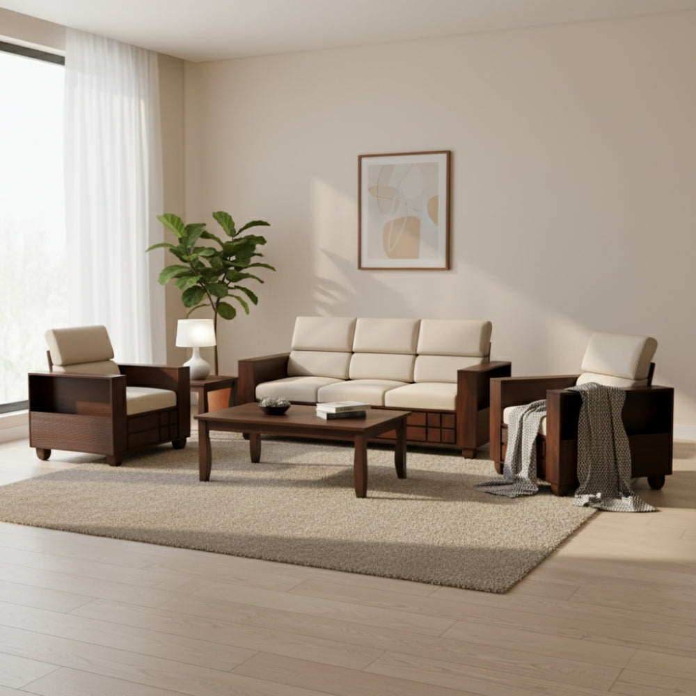 Shaantika Wooden Sofa Set in 3+1+1 Seating