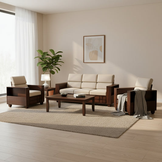 Shaantika Wooden Sofa Set in 3+1+1 Seating