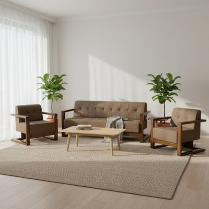 Button-Tufted 3-Seater Couch ooden Sofa Set in 3+1+1 Seating