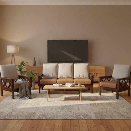 Anvaya wooden Sofa Set in 3+1+1 Seating