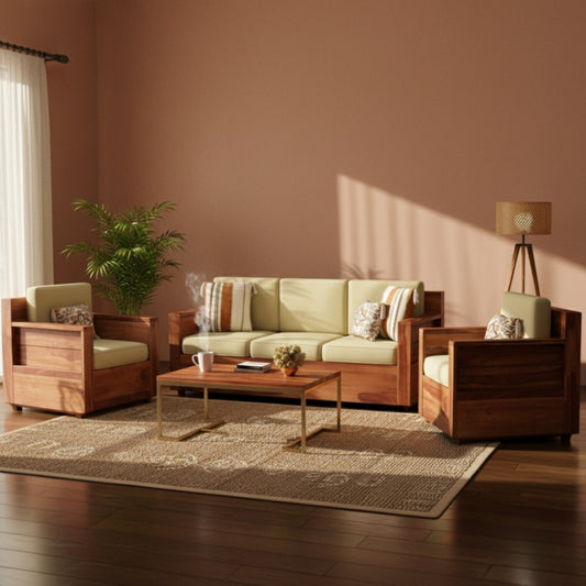 Ojasya Wooden Sofa Set in 3+1+1 Seating