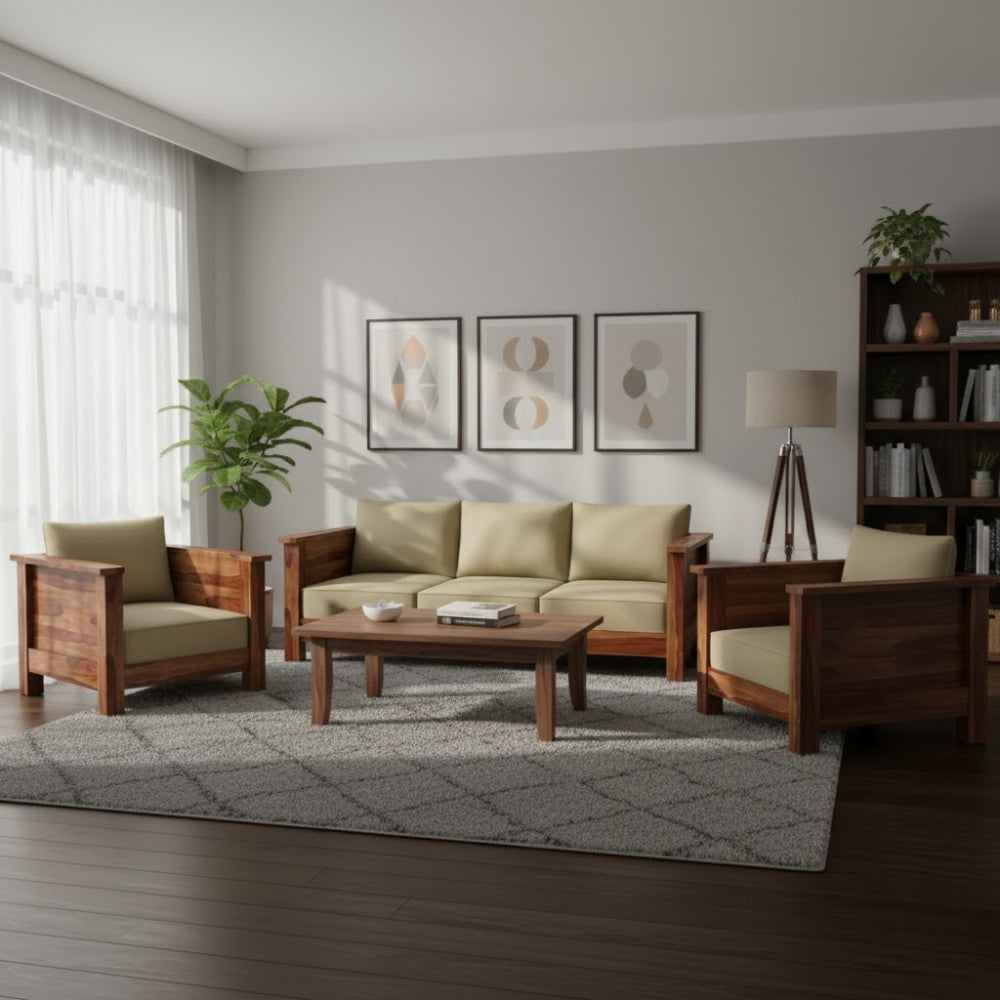 Classic Arm Design Wooden Sofa Set in 3+1+1 Seating