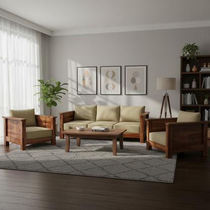 Classic Arm Design Wooden Sofa Set in 3+1+1 Seating