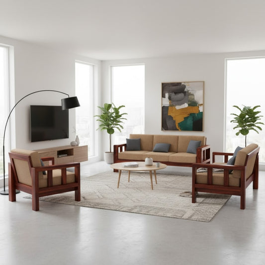 Heritage-Inspired Wooden Sofa Set in 3+2+1 Seating