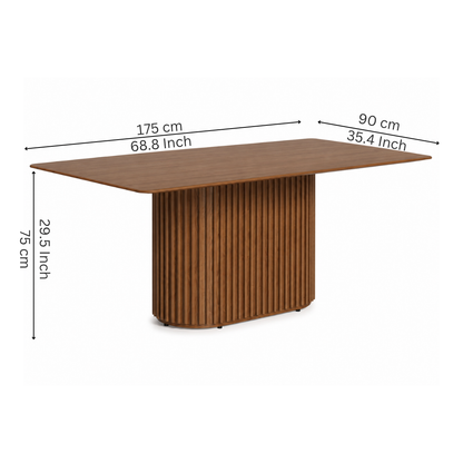 Rectangular Walnut Wood Fluted Pedestal Dining Table
