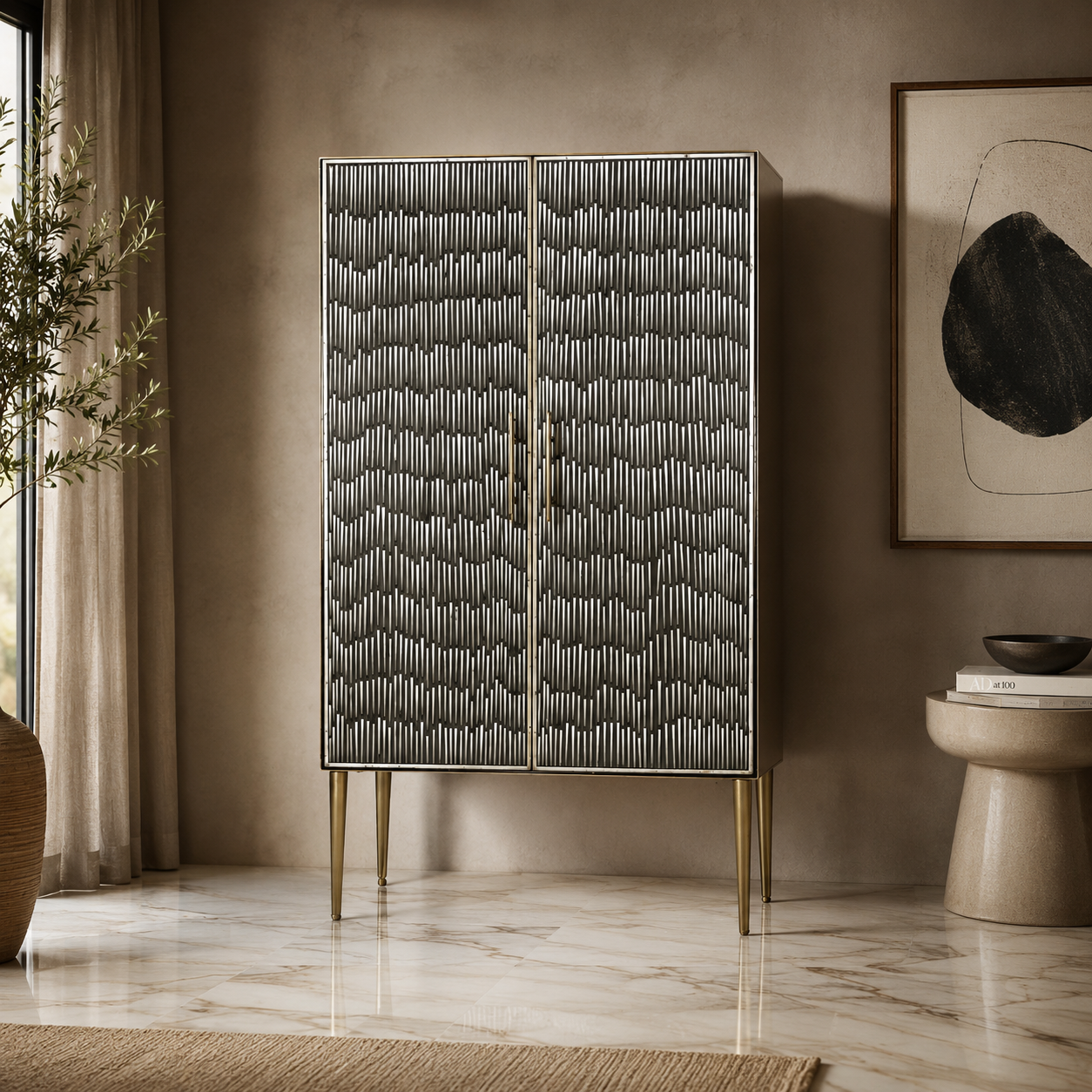 Bohemian Bloom Black Bar Cabinet