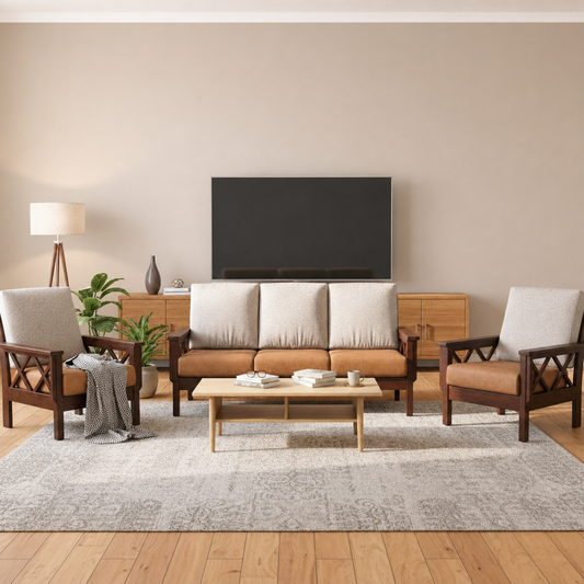 Anvaya wooden Sofa Set in 3+1+1 Seating