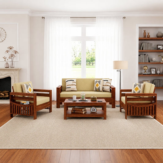 Traditional Sattled Arm Wooden Sofa Set  in 3+1+1 Seating